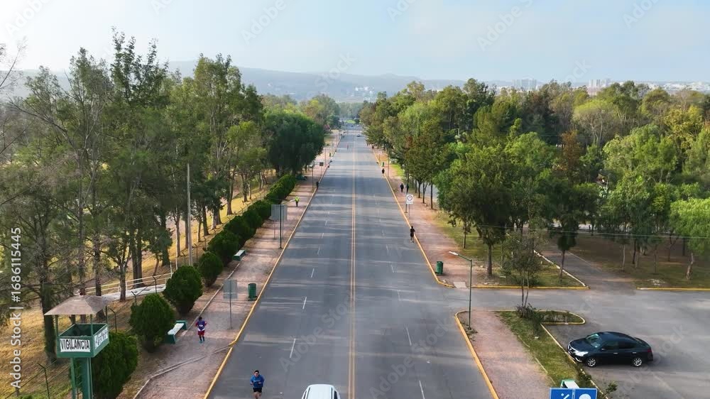 Carretera principal en zona urbana con espacio para peatones