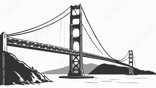 Golden gate bridge in monochrome, a striking black and white rendition of the iconic landmark. Perfect for prints, posters, and website backgrounds.