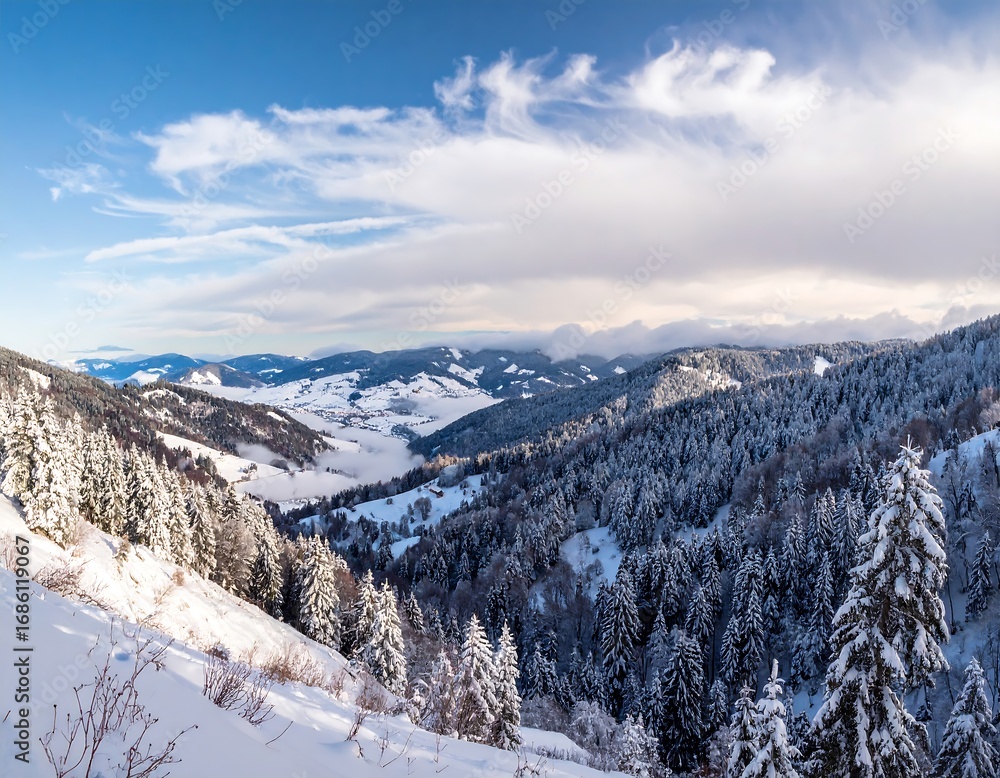 Fototapeta premium Panoramic winter mountain vista