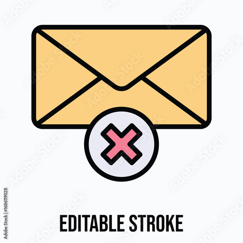 Email with Cross Cancel Isolated Vector Lineal Color Style Icon, Editable Stroke