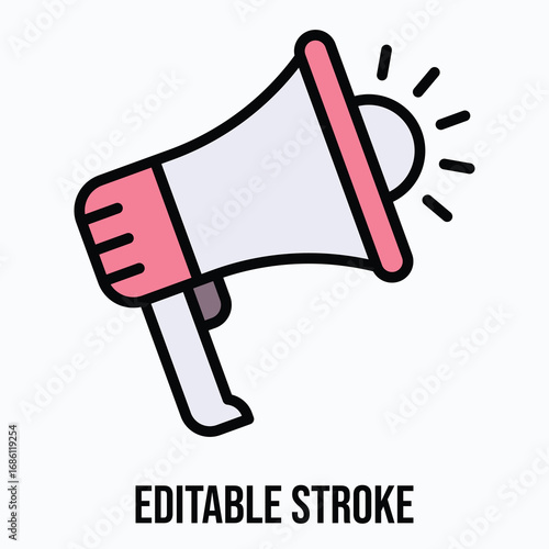 Megaphone Announcement Isolated Vector Lineal Color Style Icon, Editable Stroke