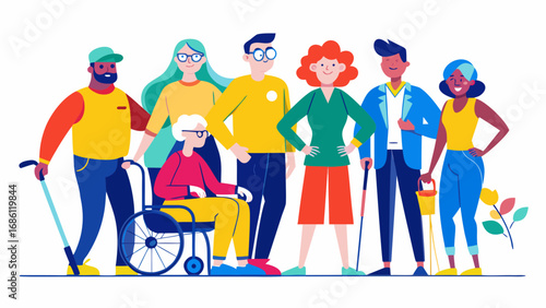 Diverse group of people standing together with inclusivity and support