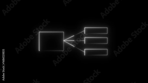 Glowing neon line Business hierarchy chart icon animation on black background