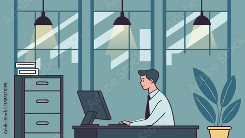 Man working on computer in modern office