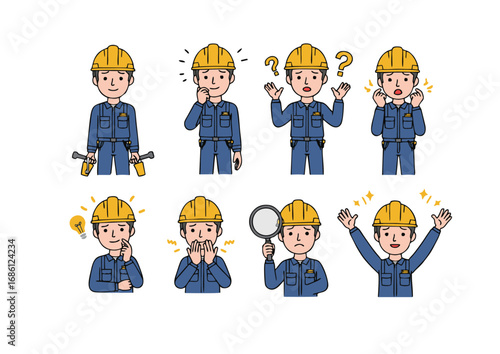 Illustrative depiction of an electrician in various emotional states confusion, ideas, and more, Untitled-7