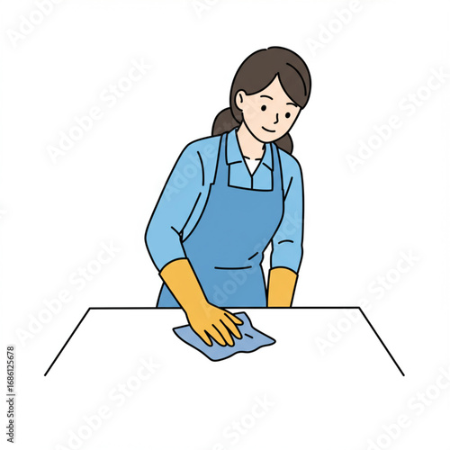Woman Cleaning Table Surface Illustration Hygiene, Chores and Cleanliness