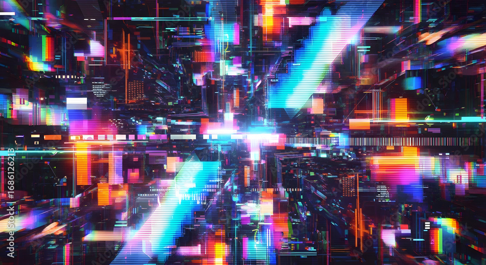 Fototapeta premium Abstract digital art with vibrant colors and geometric shapes.
