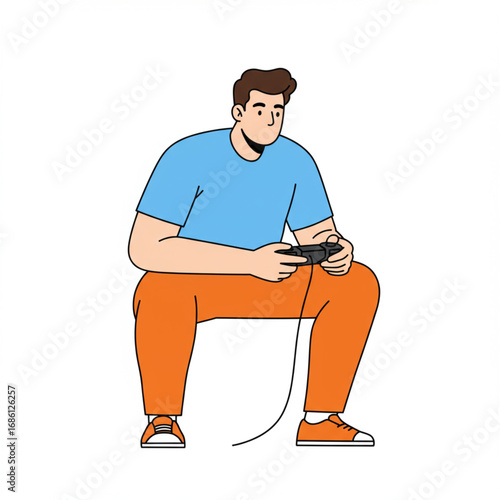 Man Playing Video Games Focused Gamer Enjoying Console Gameplay