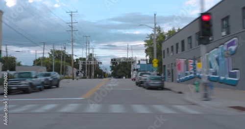 Background Plate Leaving Downtown City Driving Late Evening