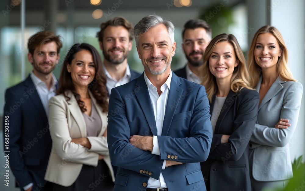 Corporate portrait smiling diverse employees team standing in office, looking at camera, successful happy workers with middle aged leader posing for photo, motivated staff, workforce. High quality Corporate portrait smiling diverse employees team standing in office, looking at camera, successful happy workers with middle aged leader posing for photo, motivated staff, workforce. High quality