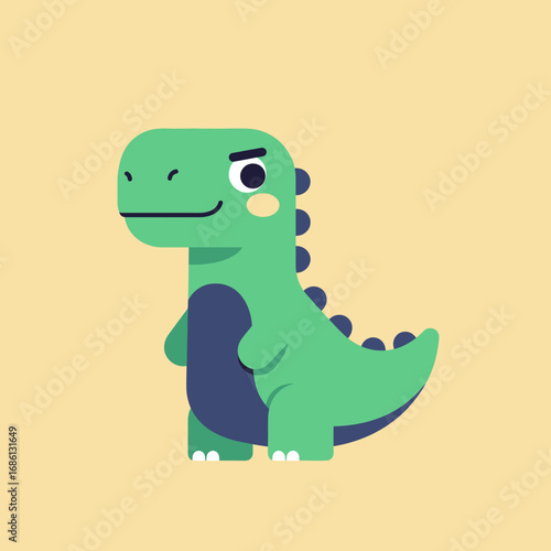 A cute cartoon dinosaur character with a friendly expression and vibrant colors.