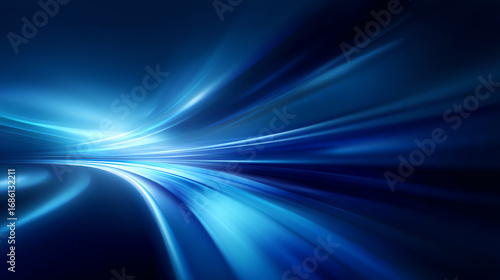 Abstract blue light streaks create a dynamic, flowing tunnel effect that conveys speed, motion, and futuristic technology in a sleek digital environment