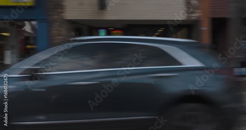 Background Plate Downtown City Driving Passing Buildings Late Evening