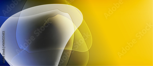 Abstract shapes blend, creating luminous yellow, white, blue gradients. Smooth transitions suggest flowing energy, modern design.