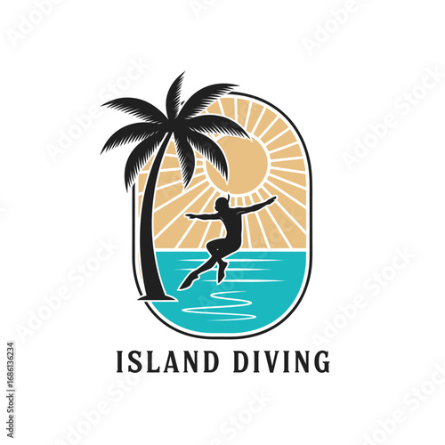 Island diving beach holiday, logo design illustration