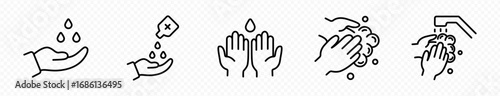 Hand washing icons set, Black vector and line icon, vector illustration
