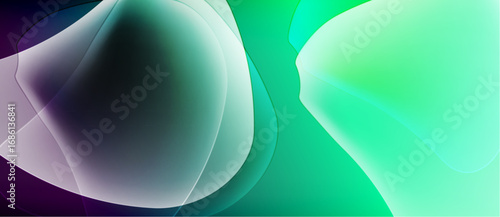 Abstract fluid shapes blend, creating vibrant color gradients. Teal, purple, white hues dominate composition. Smooth transitions define form.