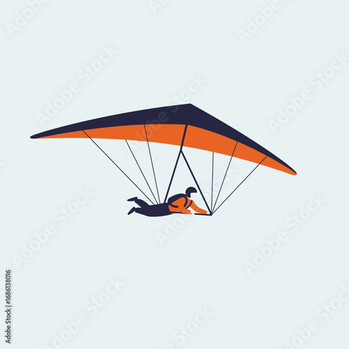 A person hang gliding with a colorful wing against a light background.