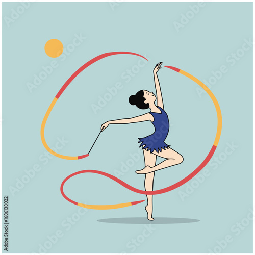 A dancer gracefully performs with a ribbon, showcasing rhythm and elegance.