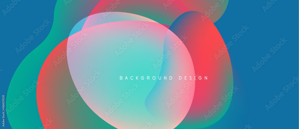 Obraz premium Abstract fluid shapes blend, creating vibrant color gradients. Blue dominates with red, green accents. Modern design element.