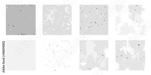 Eight abstract textured backgrounds in varying shades of gray with a distressed speckled pattern