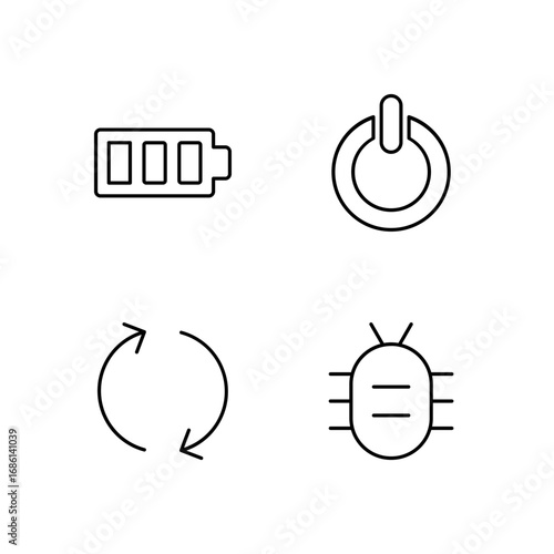 Battery Power Button Reboot and Bug Report Icon Set for Device Control UI