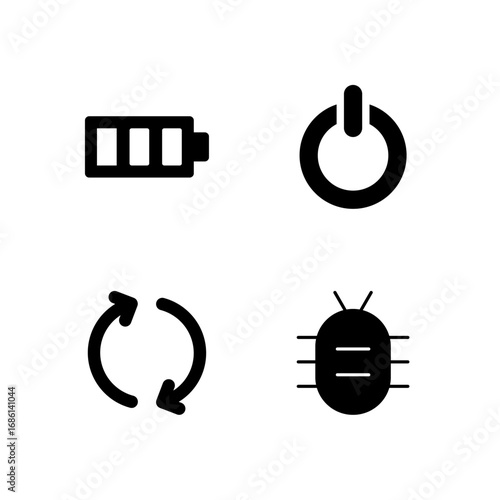 Battery Power Button Reboot and Bug Report Icon Set for Device Control UI