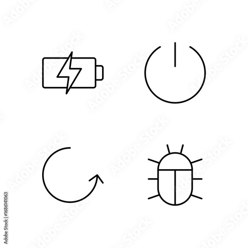 Battery Power Button Reboot and Bug Report Icon Set for Device Control UI