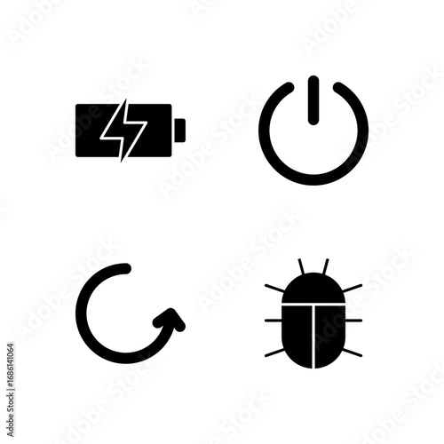 Battery Power Button Reboot and Bug Report Icon Set for Device Control UI