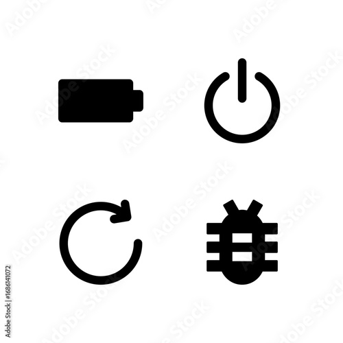 Battery Power Button Reboot and Bug Report Icon Set for Device Control UI