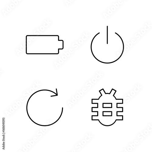 Battery Power Button Reboot and Bug Report Icon Set for Device Control UI