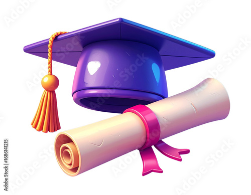 Cheerful Academic Achievement Icon – 3D Cap and Scroll Cartoon Style (2)