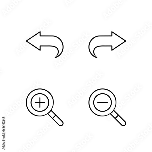 Undo Redo Zoom In and Zoom Out Icon Set for Web Dashboard Interface