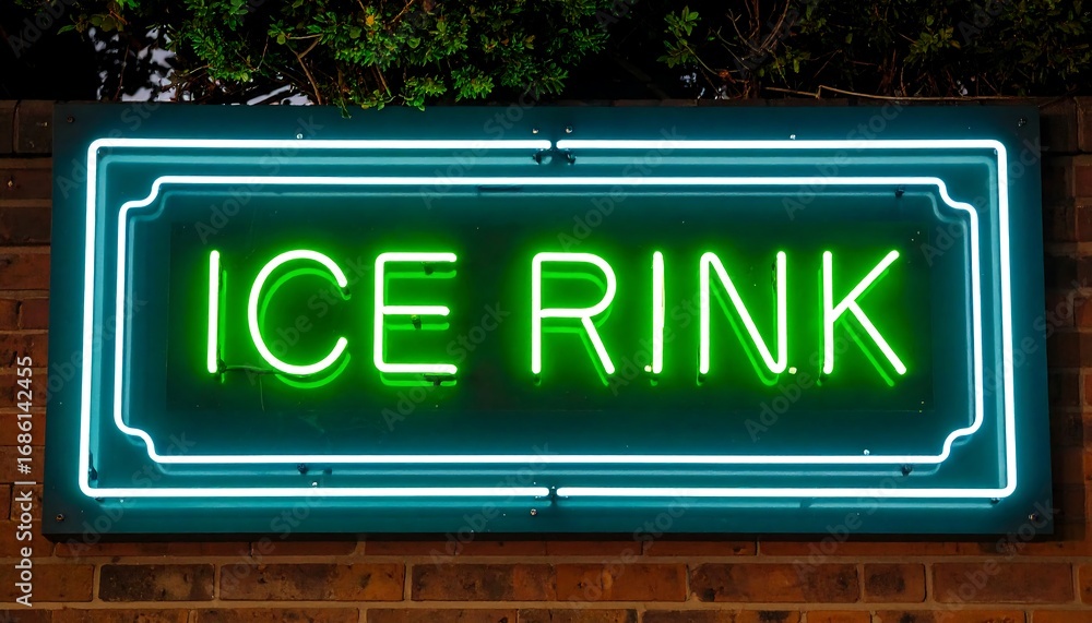 Obraz premium Neon ice rink sign on brick wall