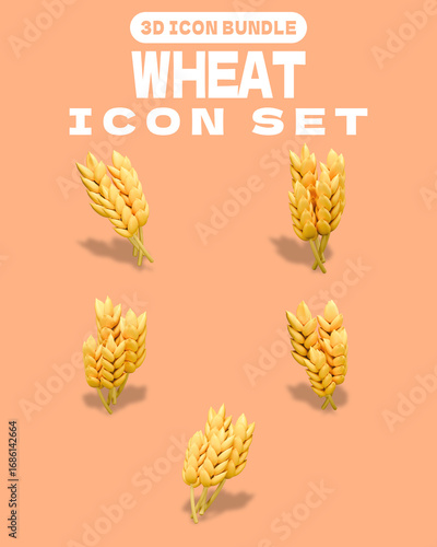3D Golden Wheat Bundle Icon