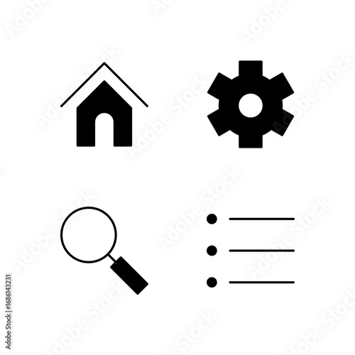 Home Settings Search and Menu Icon Set for Modern UI System