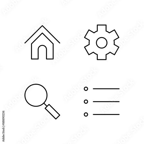Home Settings Search and Menu Icon Set for Modern UI System