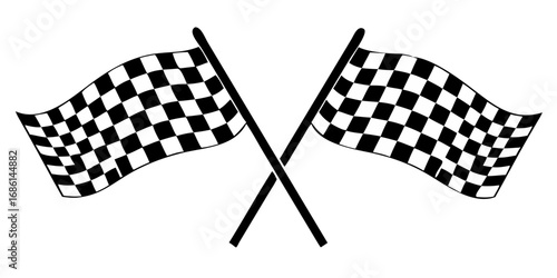 Waving checkered racing flag against a black background with white squares