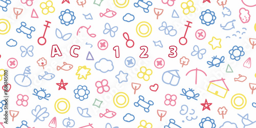 Wallpaper Mural Cute hand drawn doodles of animals numbers letters and shapes on white background Torontodigital.ca