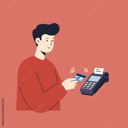 A person using a contactless payment card at a terminal.