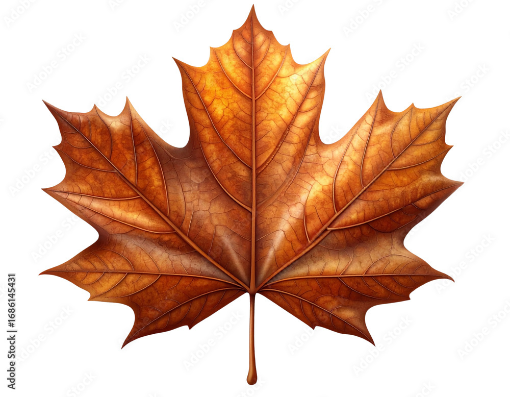 Obraz premium Fallen Maple Leaf in Autumn Brown with Soft Shadow Realistic 3D Render