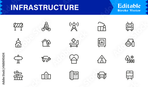 Infrastructure Professional Modern Line Icon Set with Minimal Vector Design Elements for Clear Visual Representation and Premium Usability