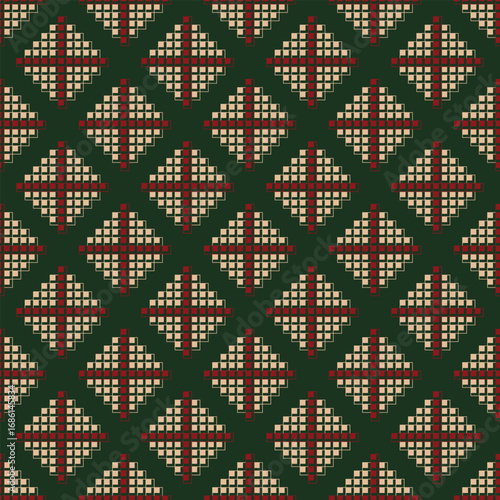Seamless Geometric Pattern, Green Christmas Background, Vector Illustration