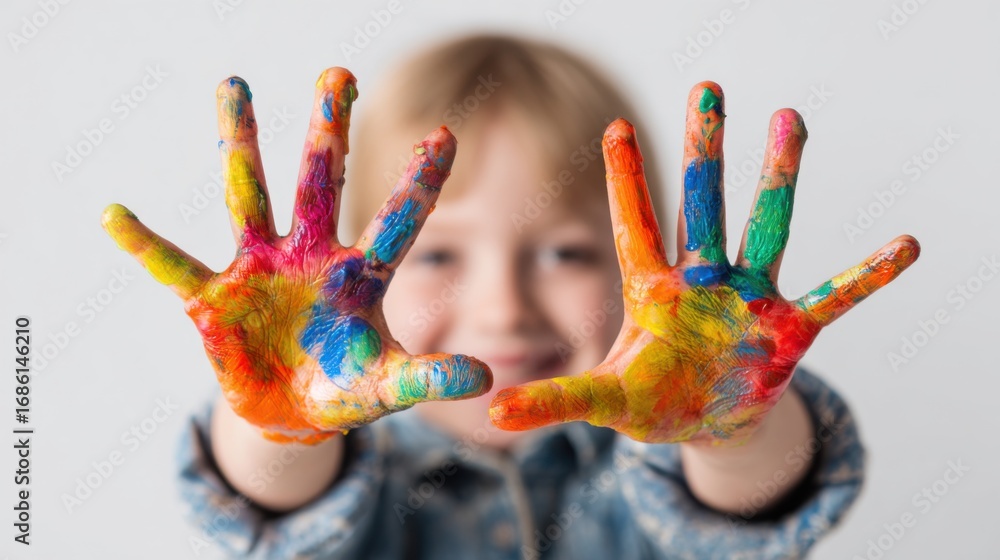 Fototapeta premium Colorful Hands of a Child Showing Creativity and Joyful Expression