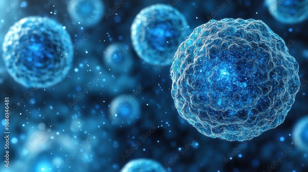 Naklejka premium Microscopic Blue Cells with Textured Surface