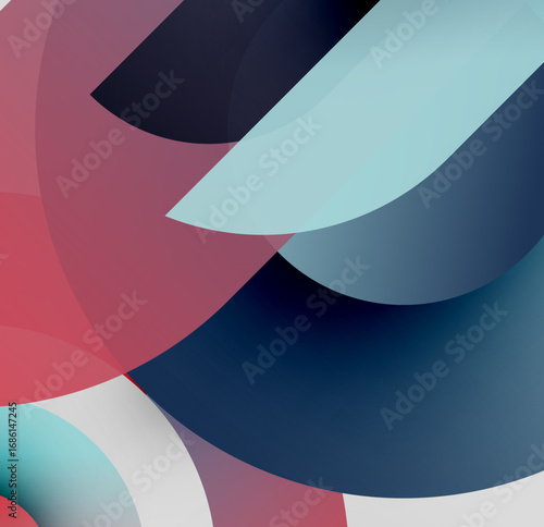 Abstract shapes overlap, creating vibrant color blends. Soft gradients suggest depth, form modern design. Minimalist composition, pleasing aesthetic.