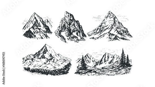 Hand Drawn Mountain Range Collection File. Vector hand drawn illustration