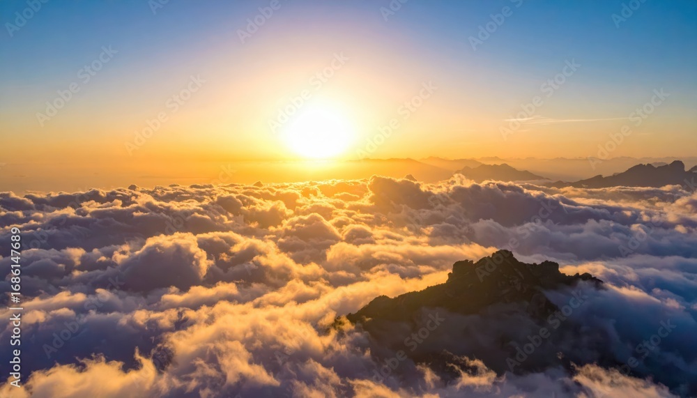 Obraz premium Breathtaking Sunrise Over Mountain Peaks and Clouds at Dusk