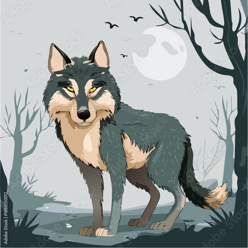 veiled wolf padding through foggy underbrush with glowing breath in moonbeam