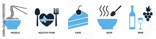 set of restaurant icon vectors for food and beverage, catering, and dining themes. These modern, simple icons are perfect for menus, apps, and websites to represent various culinary concepts.